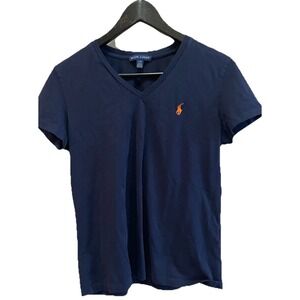 Ralph Lauren women's polo v-neck‎ shirt Navy Blue size Large Classic Basic